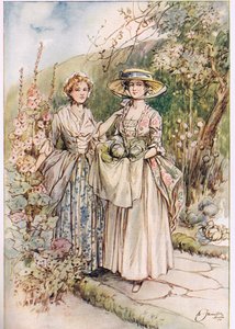「私たちは庭で会った」、オリバー・ゴールドスミスの「ウェークフィールドの牧師」のイラスト、1910年頃